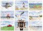 Preview: Postkarte DIN-A6 Aquarell Maritim Kunst Druck Kunstdruck Nordsee Strandkorb Leuchtturm Insel Langeoog Meer Strand Dünen